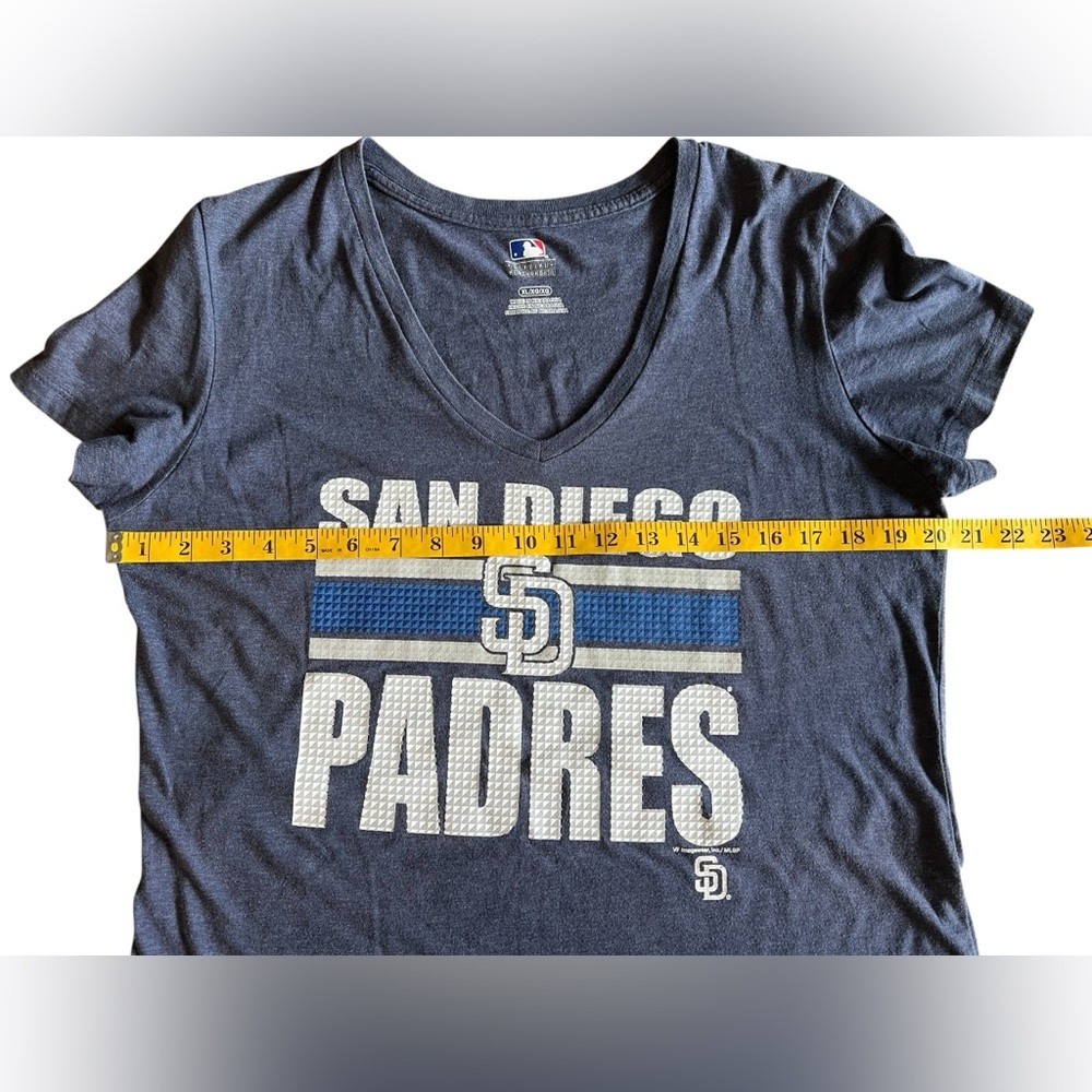 SAN DIEGO PADRES Women’s XL V-Neck Logo T-Shirt Top MLB Genuine Merchandise SD - Picture 7 of 8